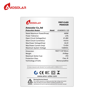 Amosolar A-klasse 48V 450w 460w monocristallijn zonnepaneel voor OEM-orders HJT-cellen