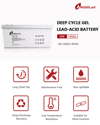 Golfkarretjes Amosolar 12V 100Ah 150Ah 200Ah 250Ah Gel loodzuurbatterij voor 6000 levenscyclus