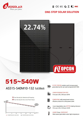 A-klasse zonnepanelen 182 mm Mono-zonne-PV-modules voor huishoudelijke elektriciteit N-TYPE 515W 540W
